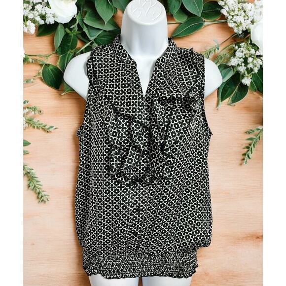 Jules & Leopold Tops - Jules & Leopold Black White Floral Blouse Sz S V-Neck Sleeveless Top Ruffle